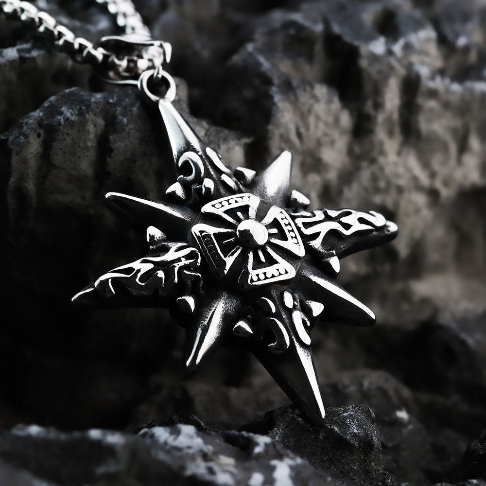 European And American Retro Stainless Steel Men's Pendant Compass Cross Pendant