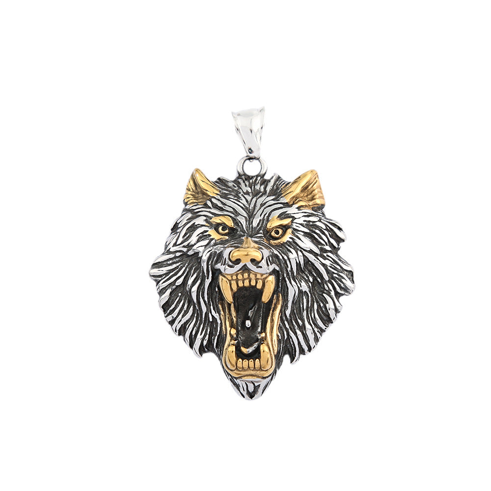Nordic Hip-Hop Stainless Steel Viking Wolf Head Necklace