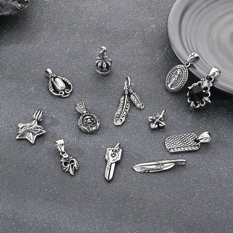 Planderful Vintage Cross Flower Mens Pendant Black Zircon