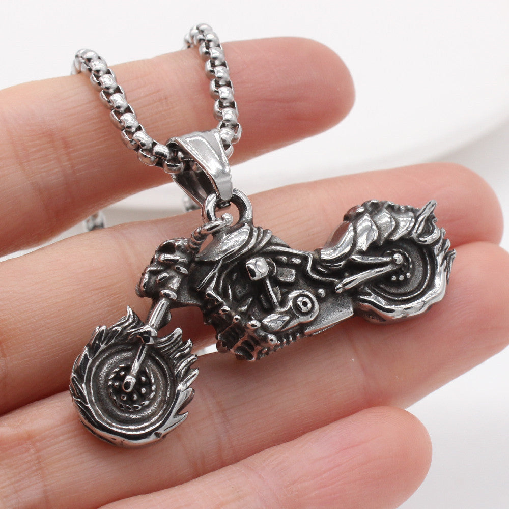 Personalized Retro Motorcycle Titanium Steel Pendant for Men - European and American Style