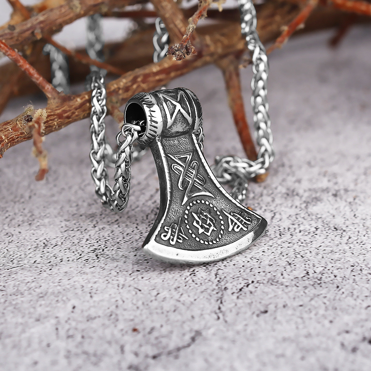 Planderful Viking Runic Axe Pendant Necklace For Men Titanium Steel Durable Hip Hop Style Jewelry