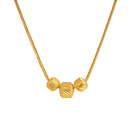 Stainless Steel 3 Bead Necklace Gold Ladies