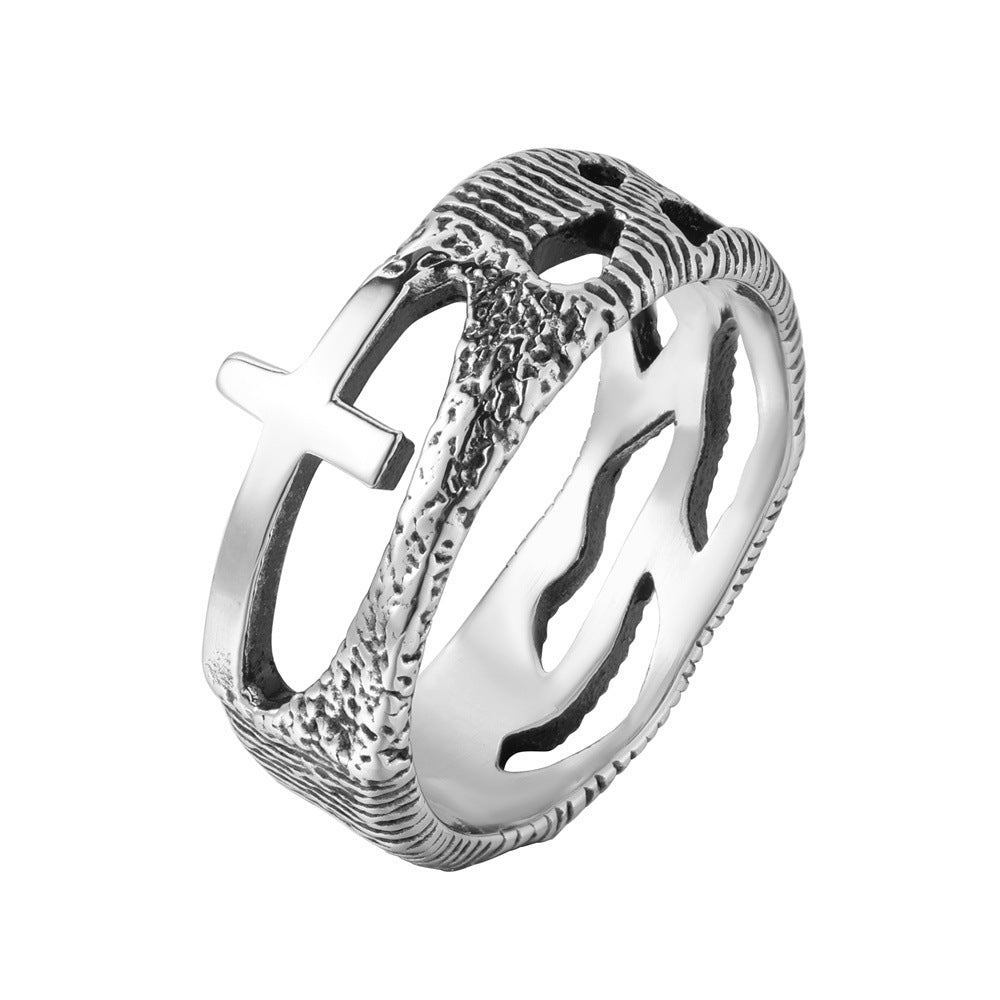 Planderful Everyday Genie Retro Cross Men's Titanium Steel Ring – Personalized European American Style