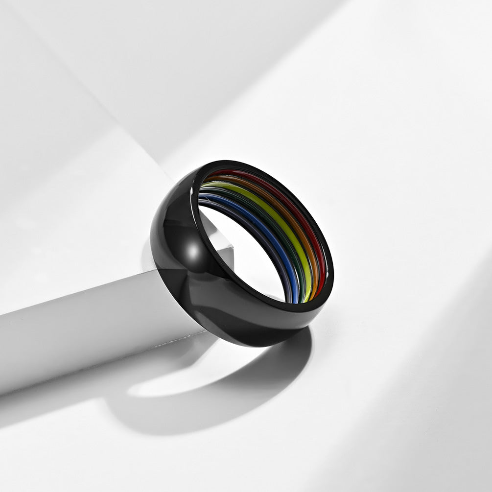 Rainbow Element Striped Titanium Steel Ring for Men
