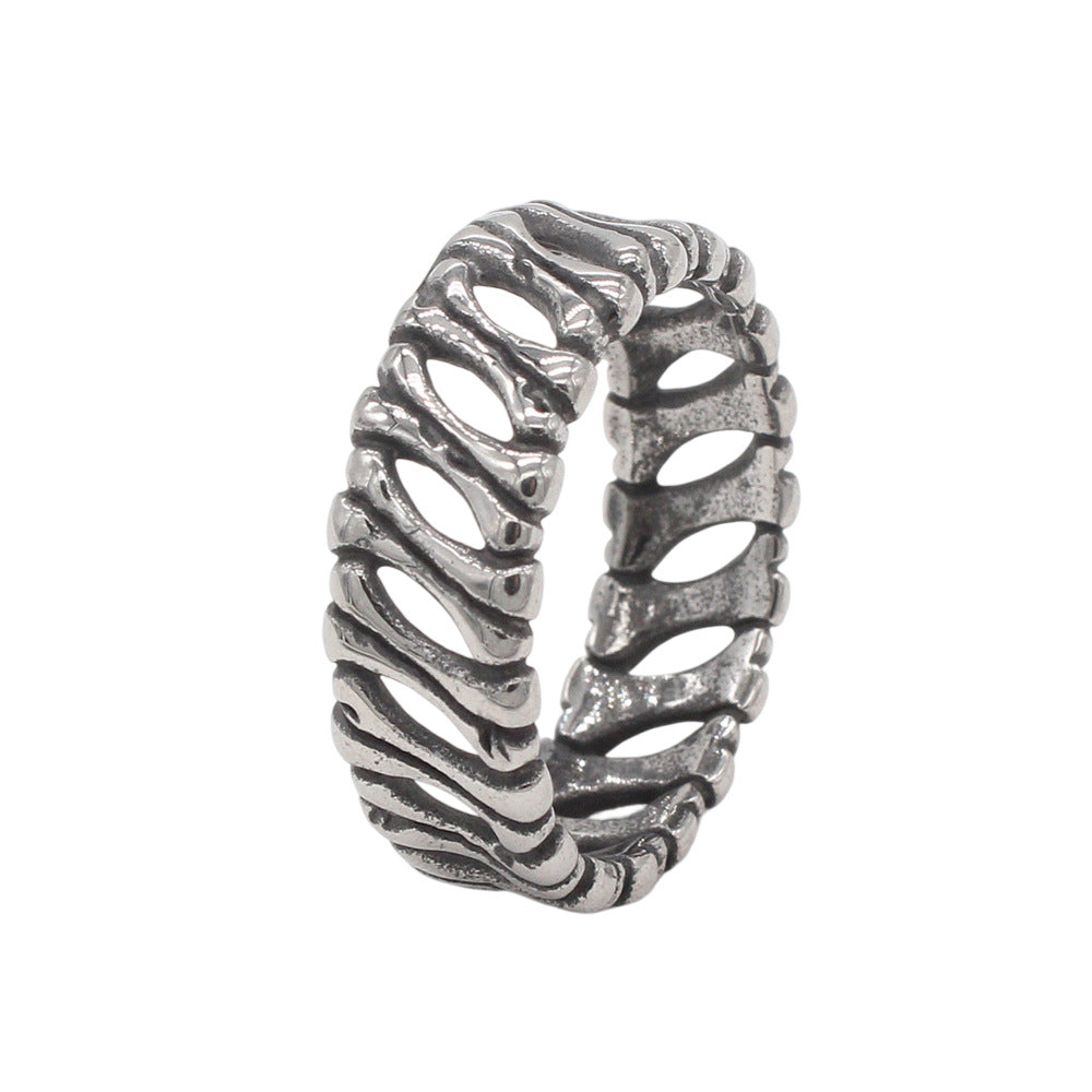 Planderful Jewelry Titanium Ring For Men Retro Bone Design In Stainless Steel Gift Ready