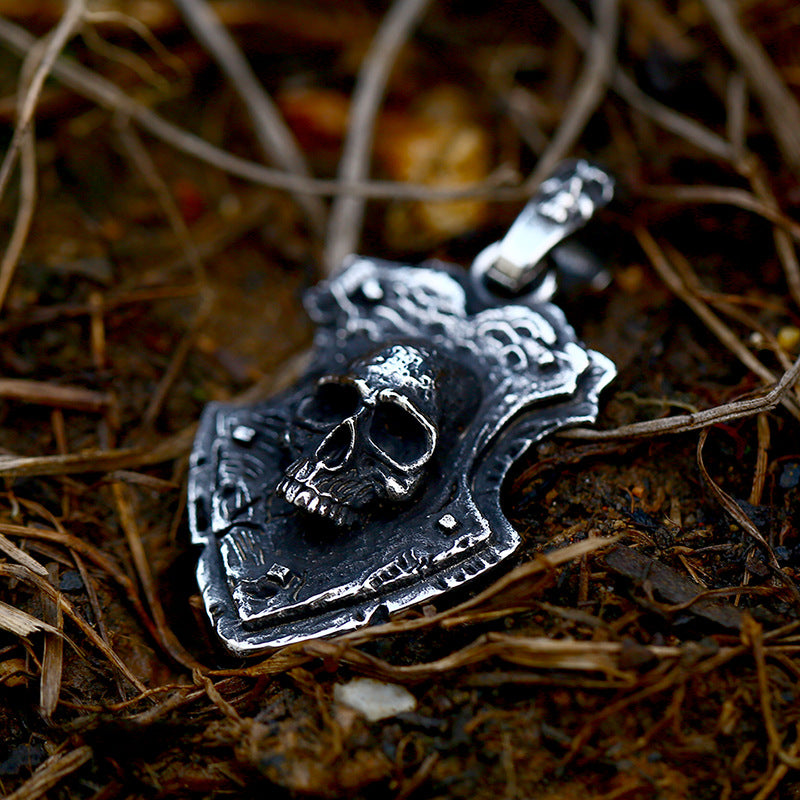 Titanium Steel Punk Skull Pendant with Retro Stainless Steel Design for Men