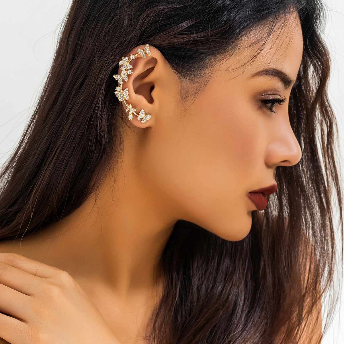 European and American Butterfly Full Diamond Contour Ear Clip Earrings