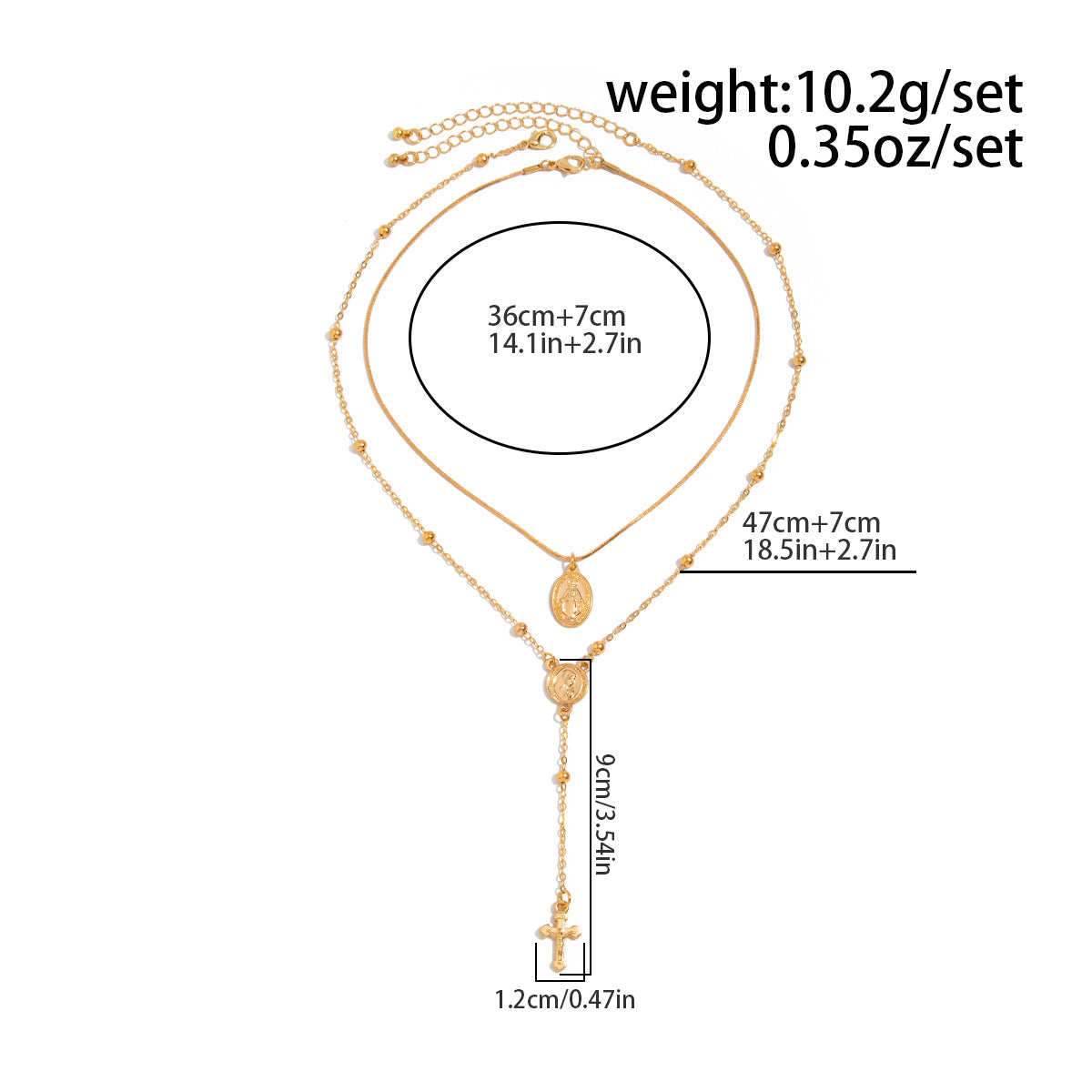 Wind Stacked Cross Fringed Necklace Round Bead Snake Bone Chain Multi-Layer