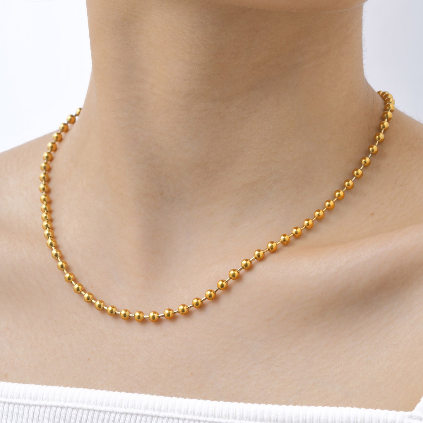 Stainless Steel Bead Chain – Gold Necklace – Women's Minimalist