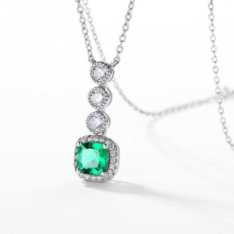 S925 Sterling Silver Lab-Grown Gemstone Retro Pendant Vintage-Inspired Necklace
