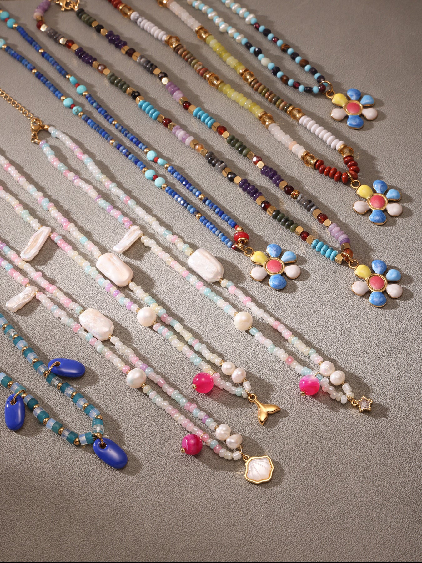 Planderful Flower Agate Necklace Beaded Collarbone Women