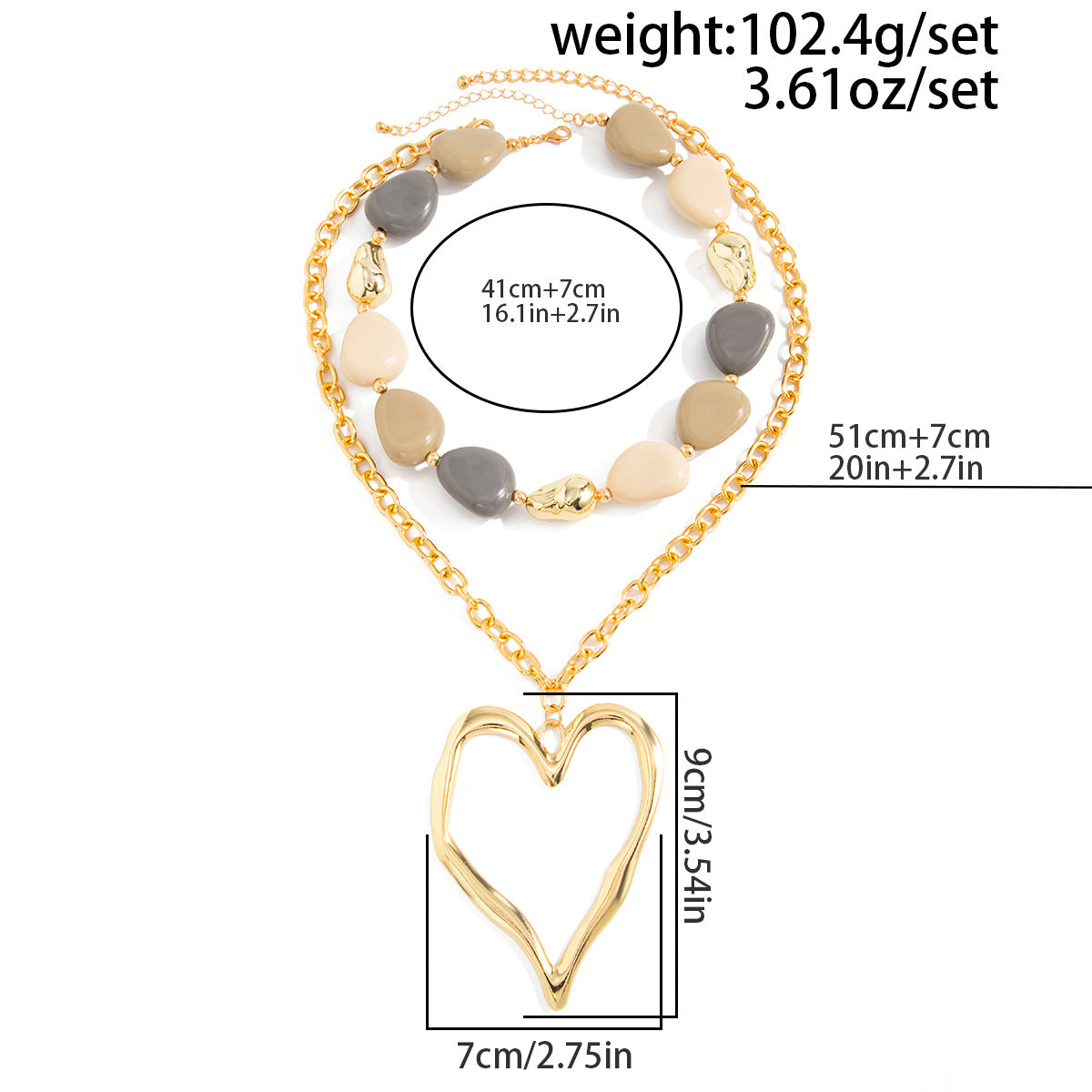 Oversized Heart Beaded Necklace Set