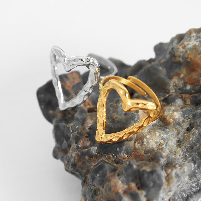 Golden Heart Titanium Steel Ring - Unique Niche Design Hand Jewelry