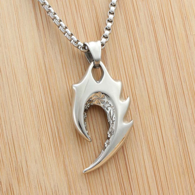 Titanium Steel Bold Wolf Tooth Flame Pendant for Men