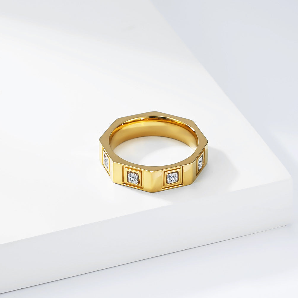 Planderful Everyday Genie Geometric Zircon Ring Unisex Titanium Steel Luxury Jewelry For Men Women