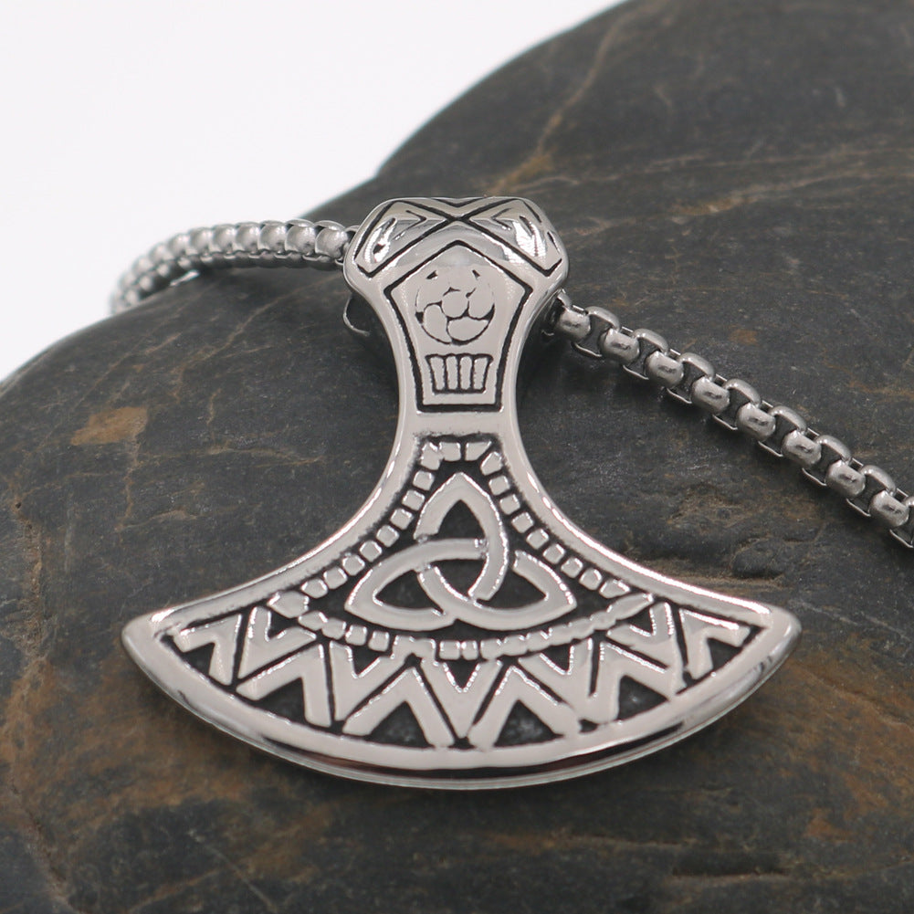 Viking Odin Axe Necklace with Triangular Knot Rune Pendant