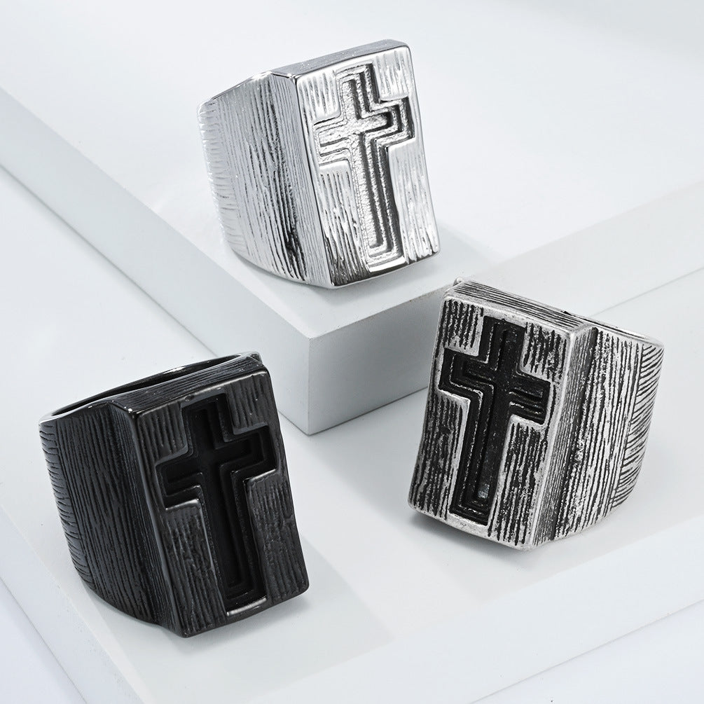 Planderful Cross Titanium Ring For Men Durable Punk Style