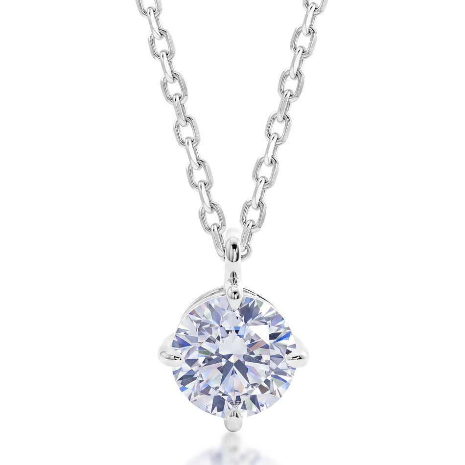 S925 Sterling Silver Moissanite Round Four-Prong Necklace