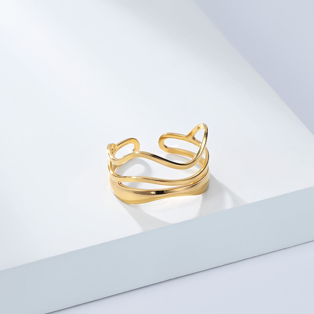 Planderful Geometric Stainless Steel Open Ring For Women Gold Plated Adjustable Fashion Jewelry