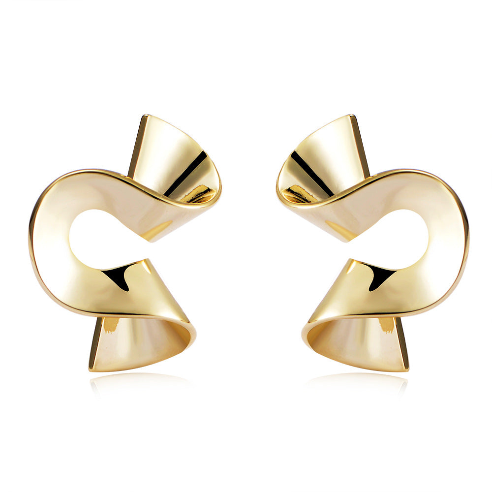Copper Gold-Plated Accessories Spiral Irregular Stud Earrings Personalized Retro Geometric Twisted Glossy Earrings