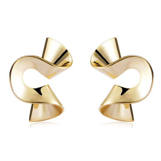 Copper Gold-Plated Accessories Spiral Irregular Stud Earrings Personalized Retro Geometric Twisted Glossy Earrings
