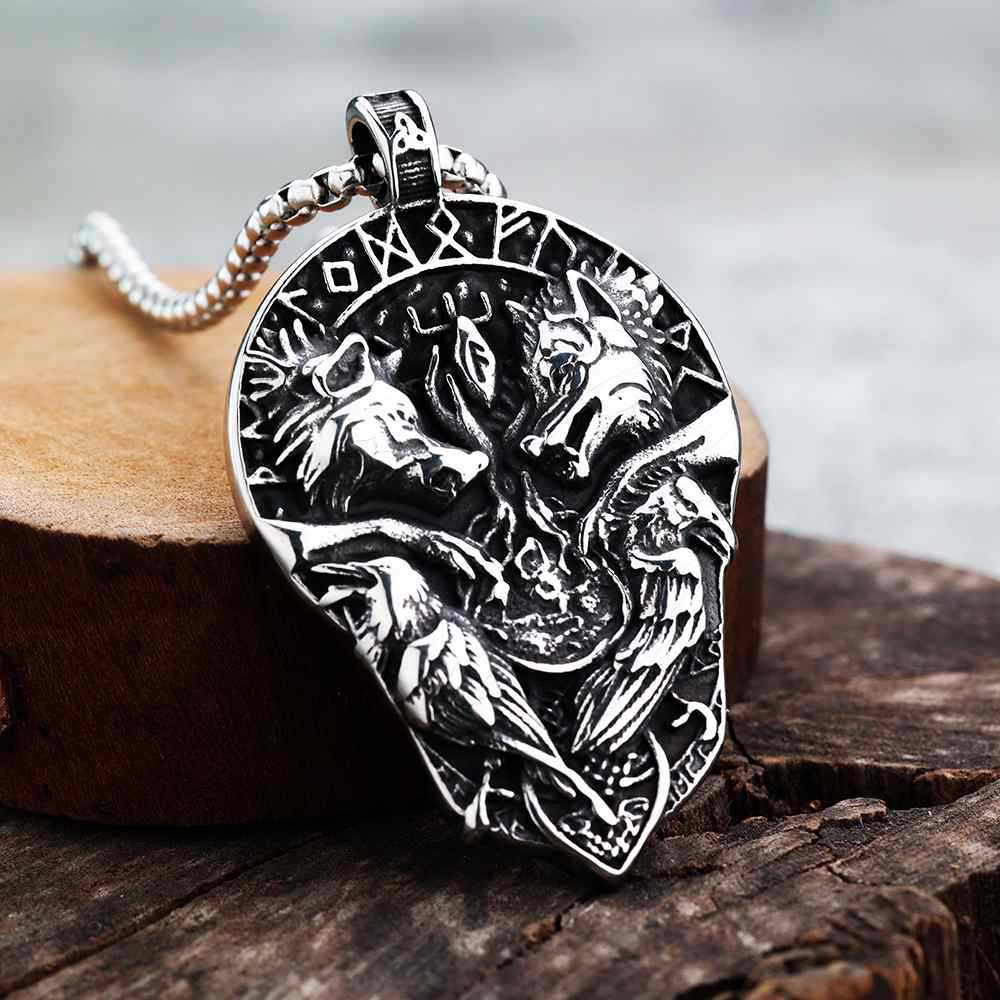 Vintage Viking Wolf Stainless Steel Men's Pendant Necklace