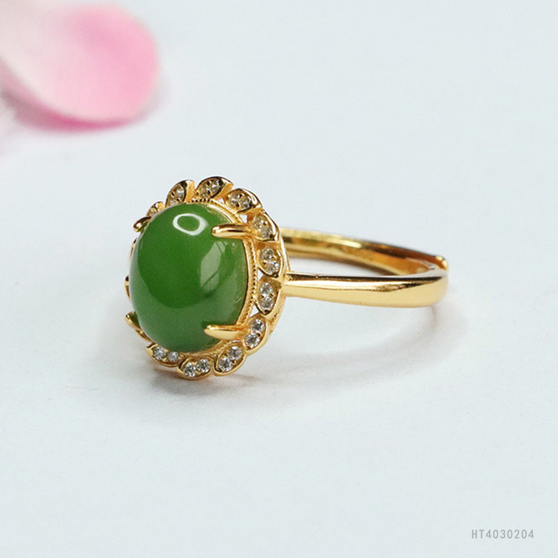 925 Sterling Silver Hetian Jasper Leaf Ring