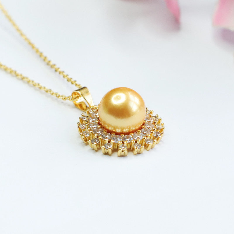 Champagne Shell Pearl Sun Halo Pendant — No Chain