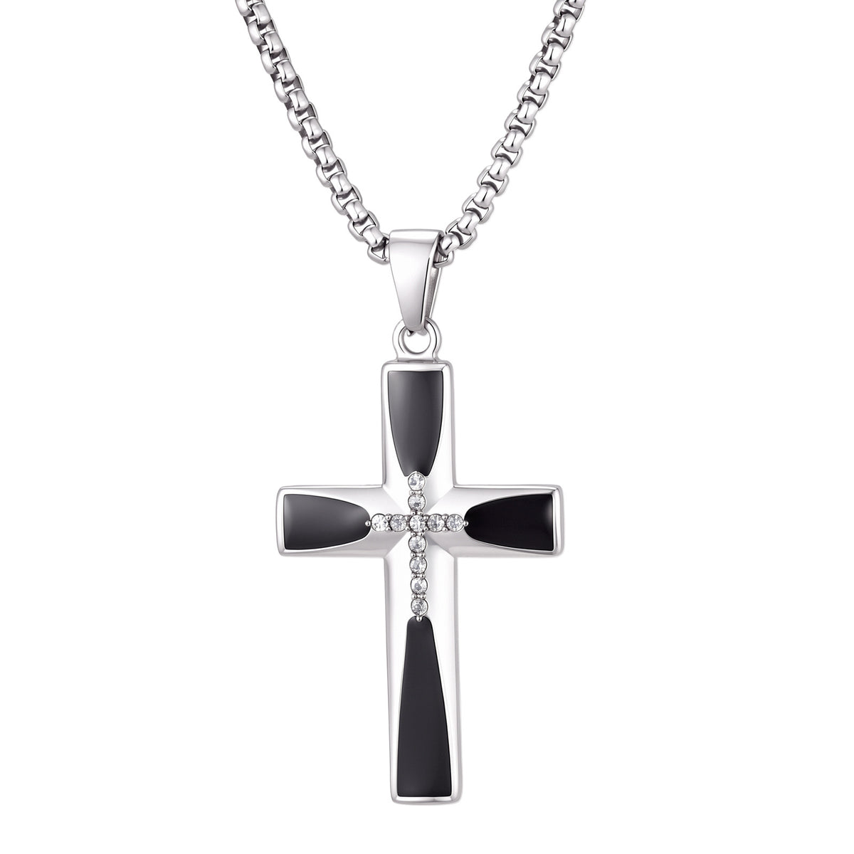 Stainless Steel Acrylic Zircon Cross Men's Pendant Necklace