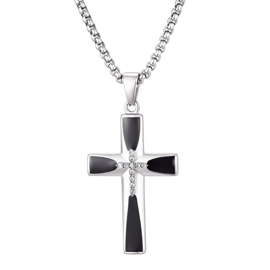 Stainless Steel Acrylic Zircon Cross Men's Pendant Necklace