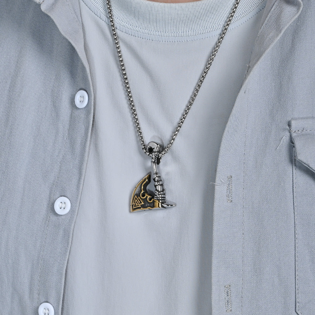 Planderful Nordic Viking Triangular Knot Durable Titanium Steel Axe Pendant Necklace For Men