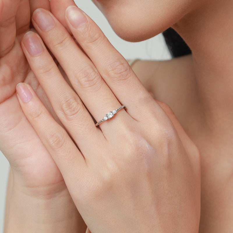 Sterling Silver Water Wave Zircon Ring with European and American Influence