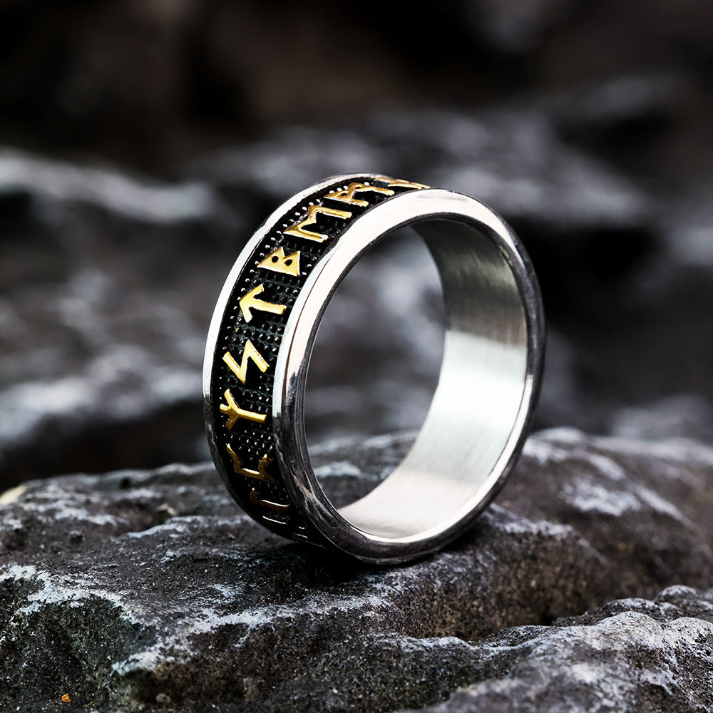 Nordic Vintage Stainless Steel Men's Ring Solid Viking Luhn Rune Ring for Men