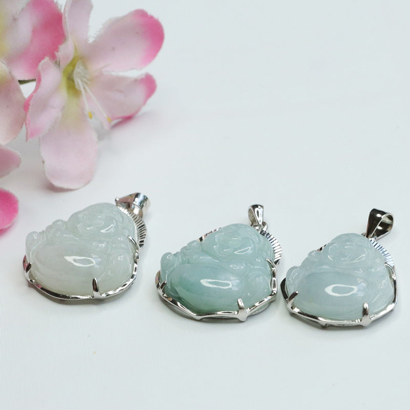 Myanmar Jade Buddha Necklace crafted in Sterling Silver