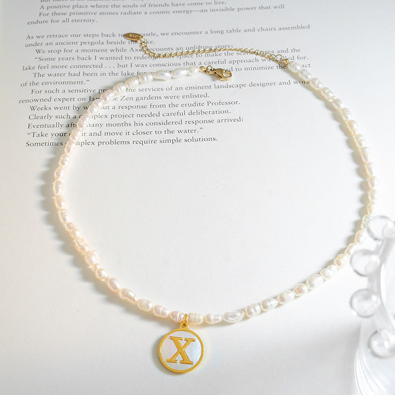 French Chic Pearl Necklace with White Sea Shell Inlay