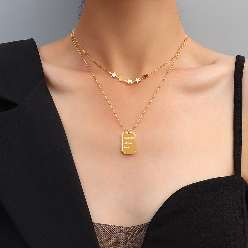Exquisite Geometric Double Layered Star Necklace - Elegant Titanium Gold Jewelry