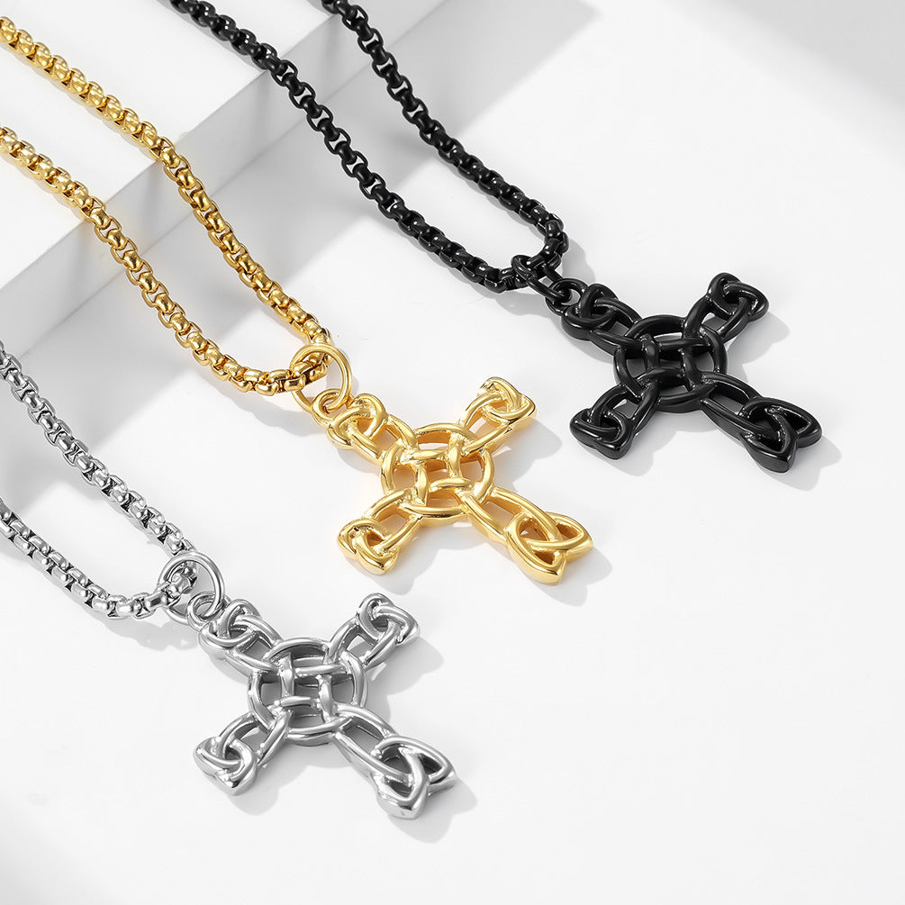 Cross-Border Amazon Nordic Celtic Knot Titanium Steel Cross Necklace for Men and Women