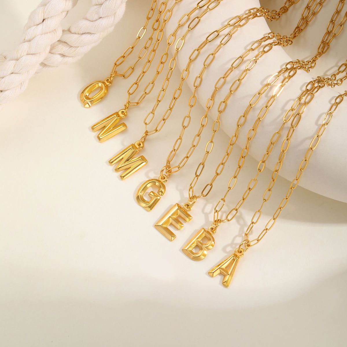 Stainless Steel Small Square Chain – Three-Dimensional Letter Necklace – Gold