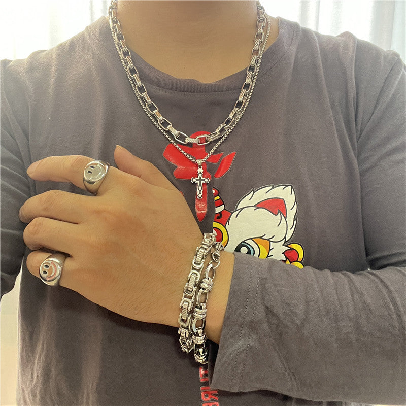 Personalized Retro Titanium Steel Cross Pendant Necklace for Men - Trendy Stainless Steel Design