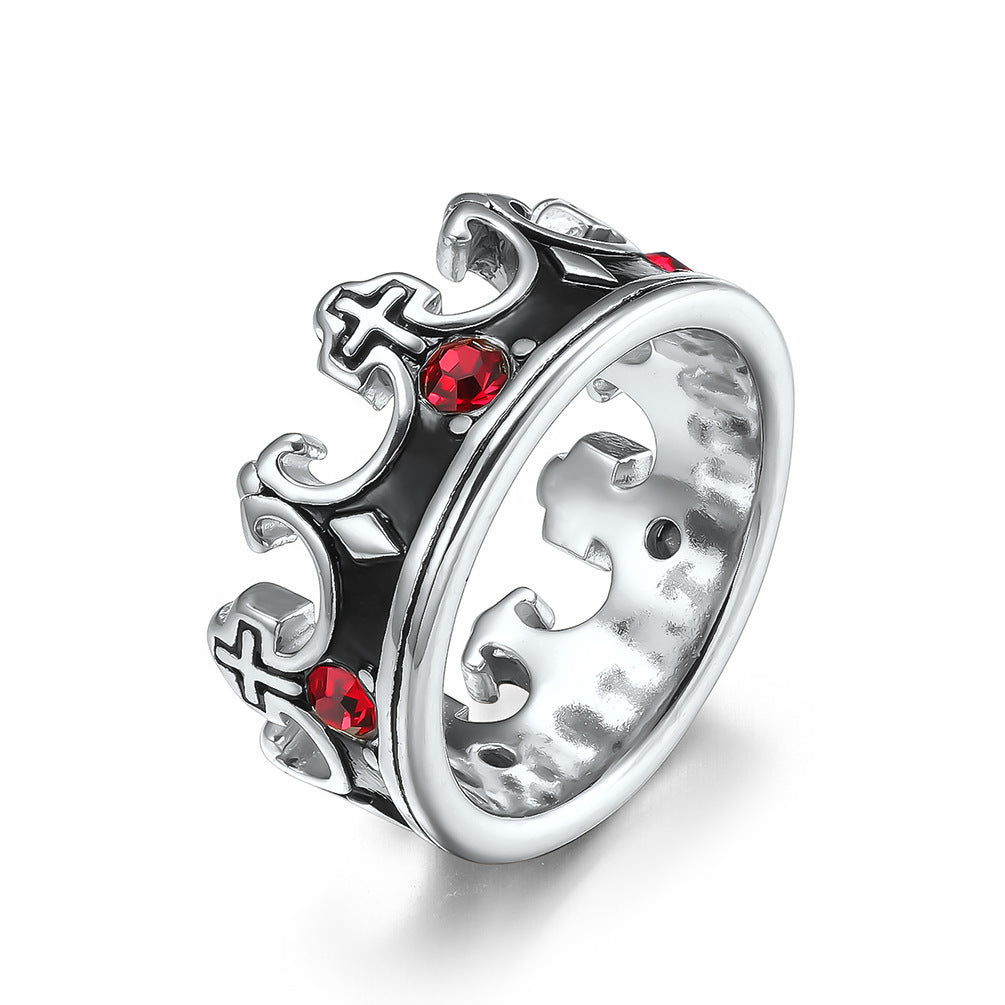 Red Zircon Crown Ring Unisex Retro Gothic Stainless Steel Titanium Band Planderful Everyday Genie