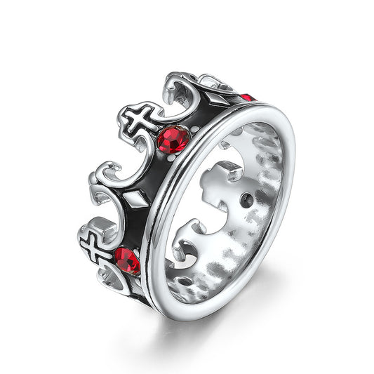 Red Zircon Crown Ring Unisex Retro Gothic Stainless Steel Titanium Band Planderful Everyday Genie