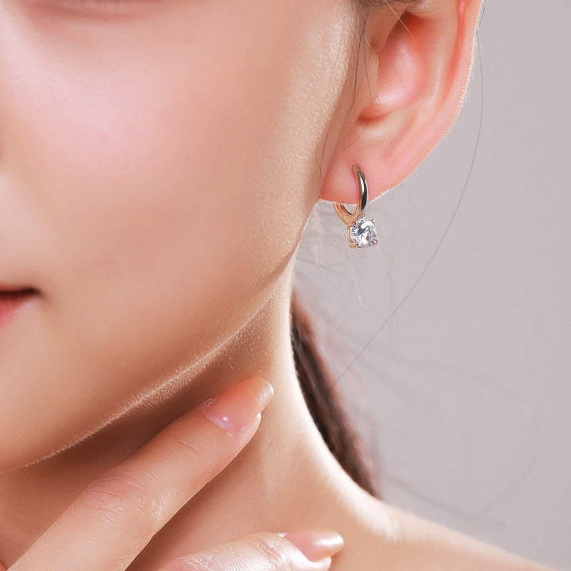 925 Sterling Silver Round Zircon Hoop Earrings