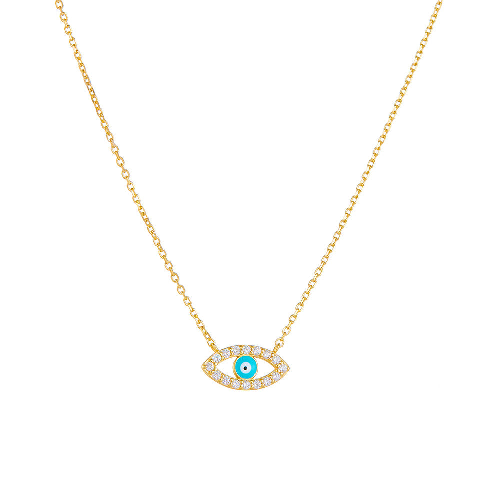 S925 Sterling Silver Micro-Inlaid Zircon Devil'S Eye Necklace Retro Hot-Selling