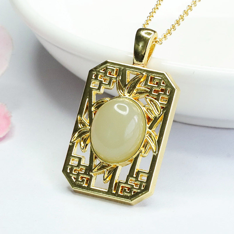 Bamboo Hollow Sterling Silver Pendant with Hotan Jade