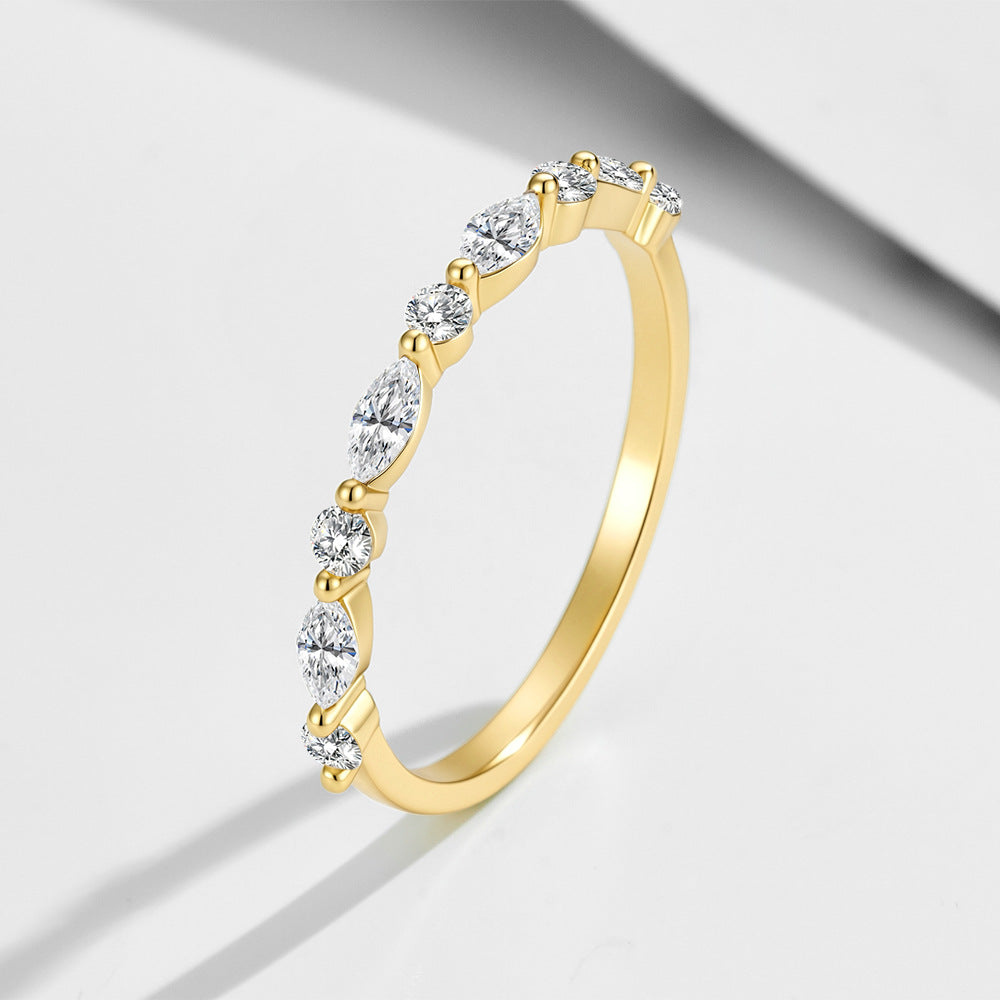 S925 Sterling Silver Micro-Inlaid Horse Eye Zircon Ring Design Feeling Stacked Ring Jewelry