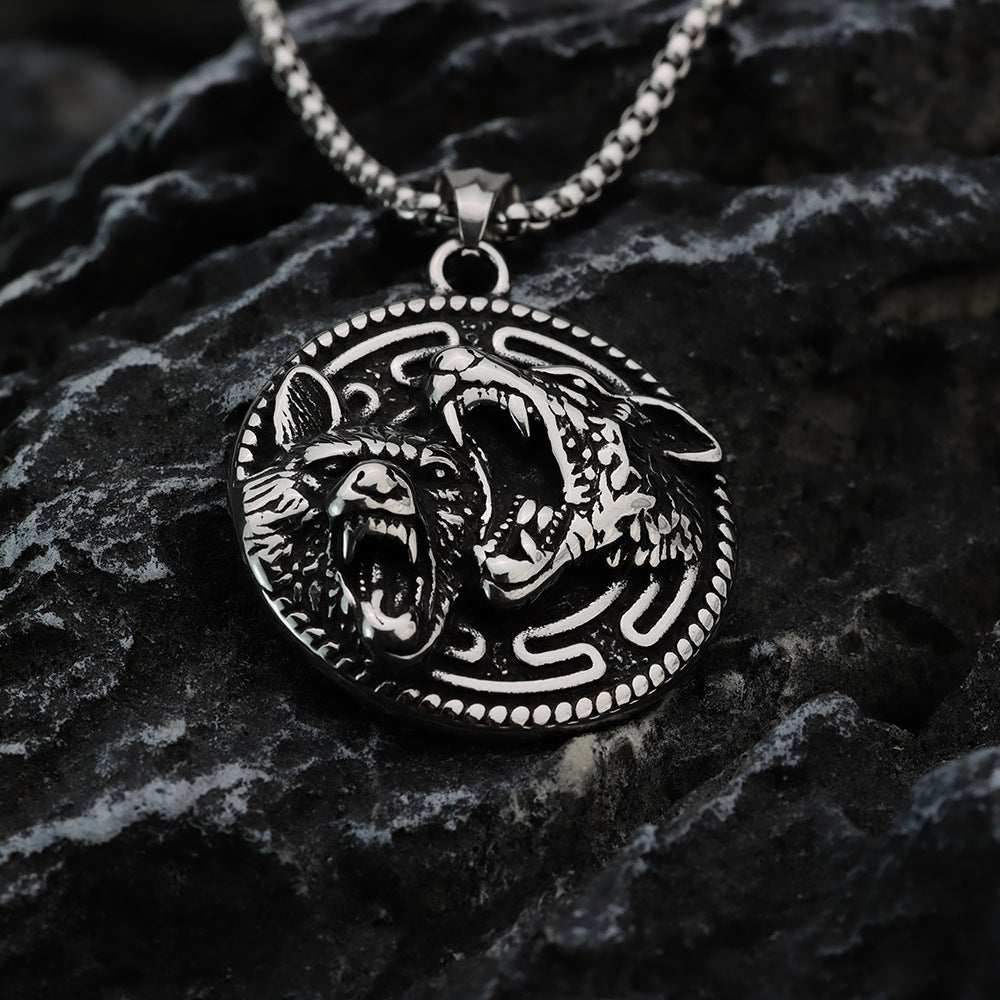 Nordic Viking Stainless Steel Pendant Wolf Head Necklace