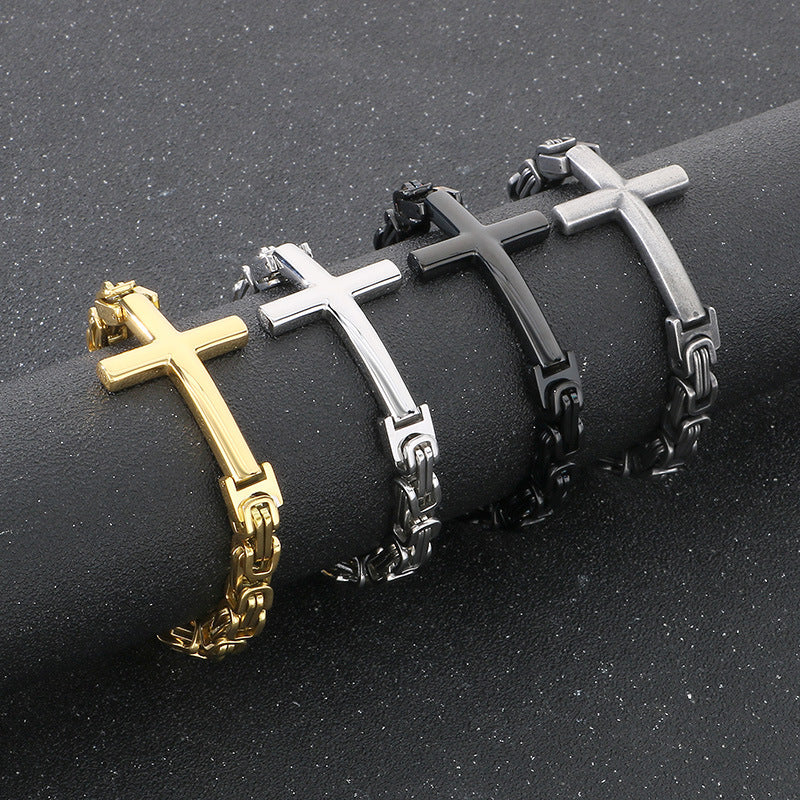 Planderful Men Cross Bracelet Retro Byzantine Titanium