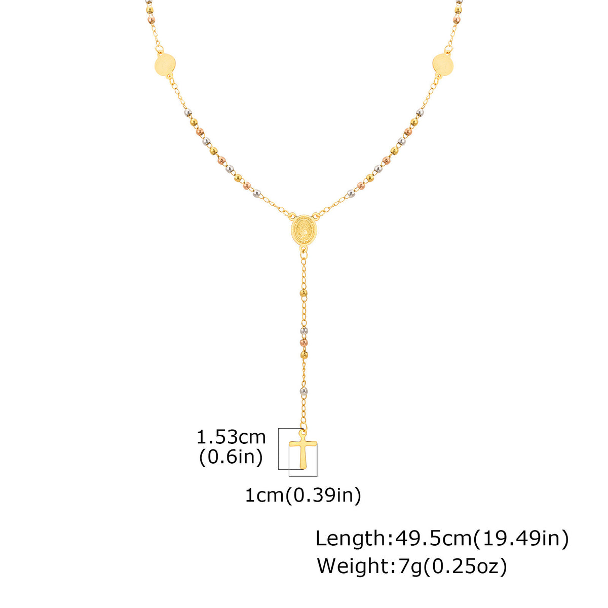 Gold Rosary-Style Y Necklace with Cross