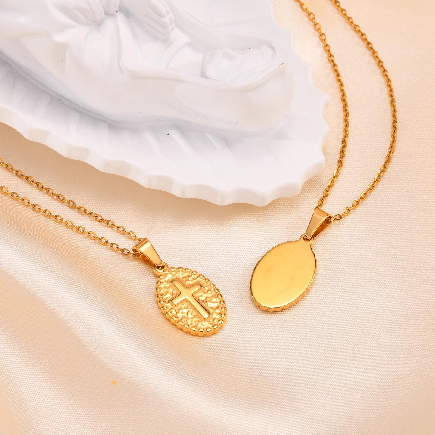 Jewelry Stainless Steel Cross Geometric Angel Pendant Gold Necklace Ladies