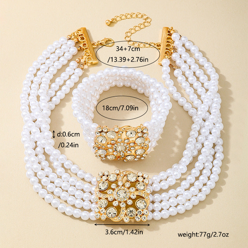 Planderful Vienna Verve Jewelry Set – Elegant Metal Stacked Imitation Pearl Design